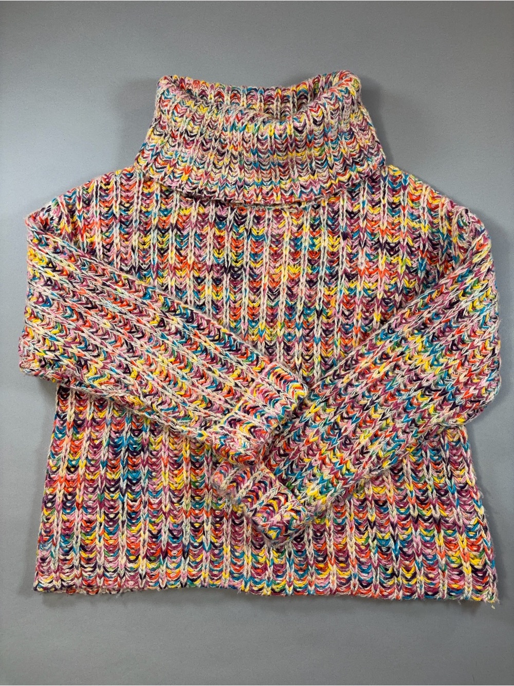 Strut & Bolt Multicolor Rainbow Chunky Knit Turtleneck Sweater Size L Metallic